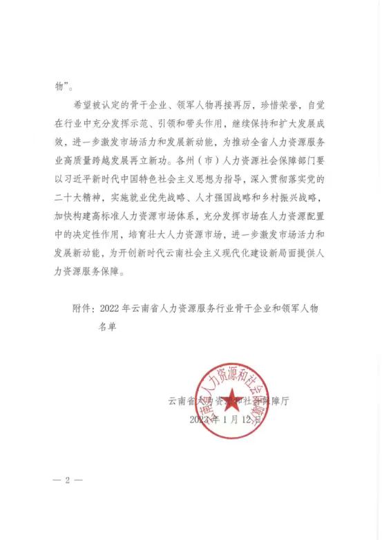 人力资源服务行业骨干企业及领军人物官方授予文件2